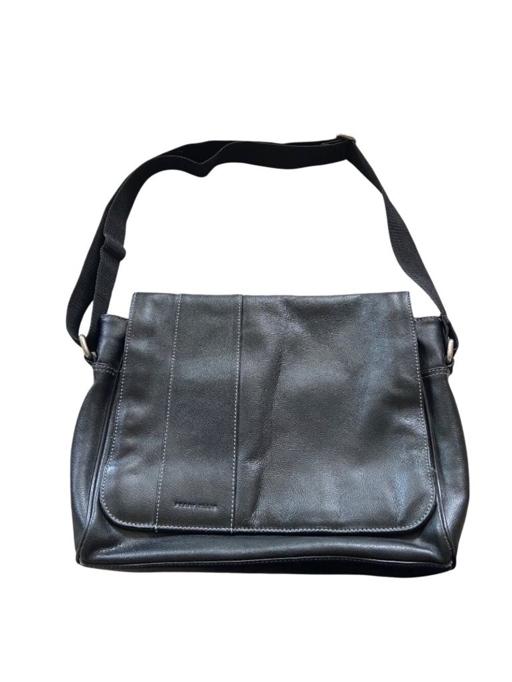 Perry Ellis Y2K Mens Laptop Leather Satchel Bag Black One Size Career Minimalist
